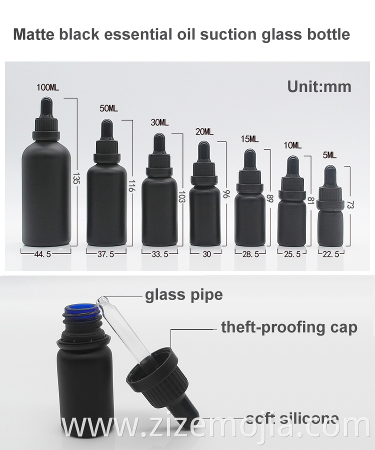 OEM 30ml matte black essential oil bottle with dropper 10ml glass good price